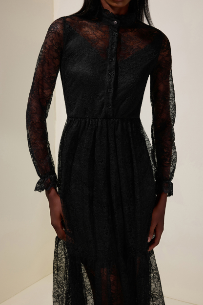 Lace Long Sleeve See-Through Maxi Dress