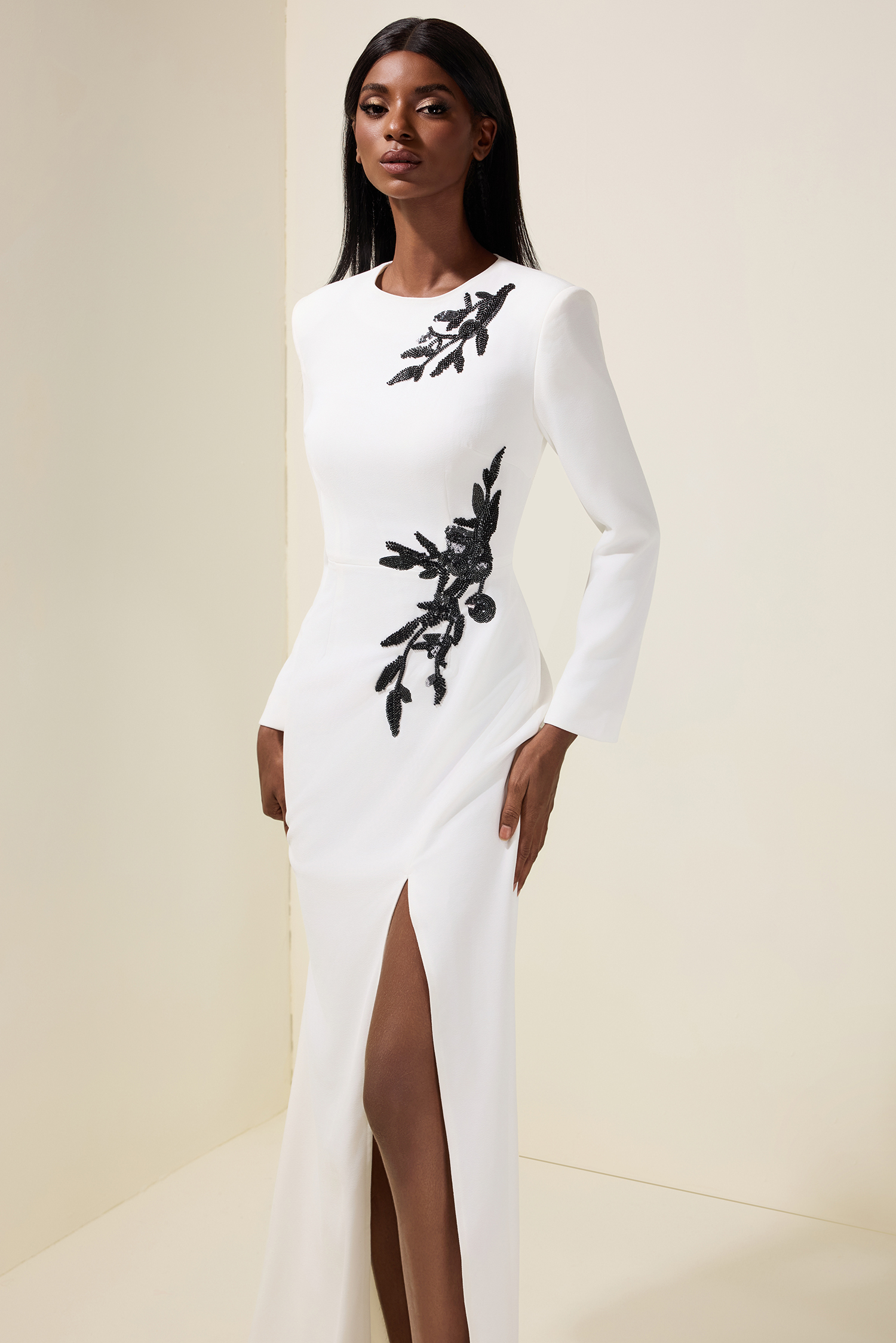 Sequin Floral Slit Maxi Dress