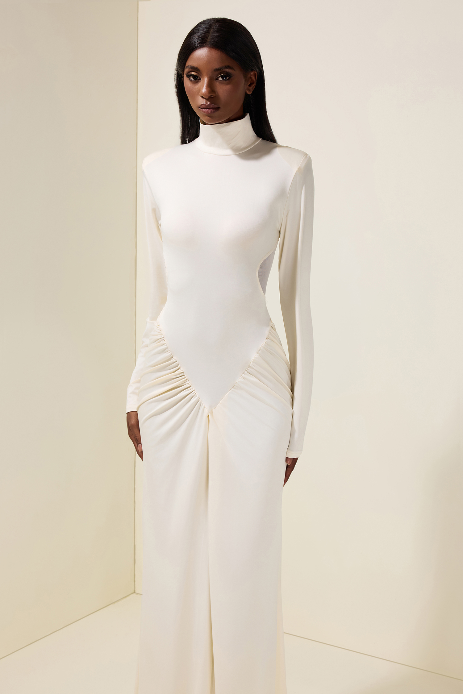 Solid Gathering Cut-Out Maxi Dress