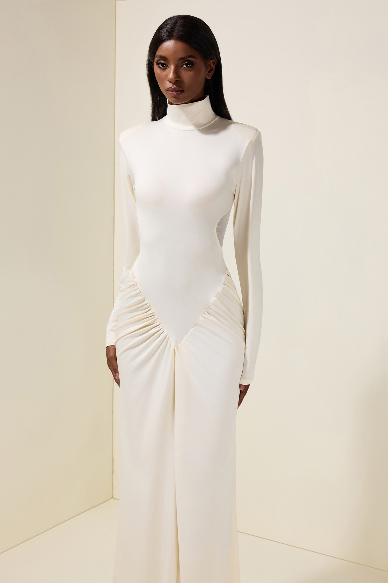 Solid Gathering Cut-Out Maxi Dress