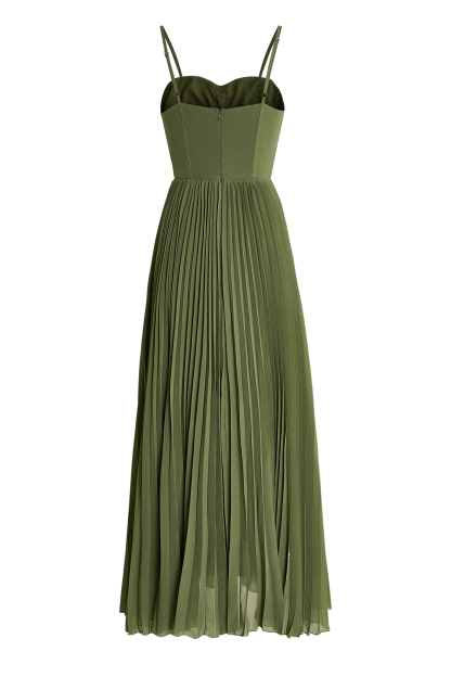 Solid Pleated Slip Midi Dress