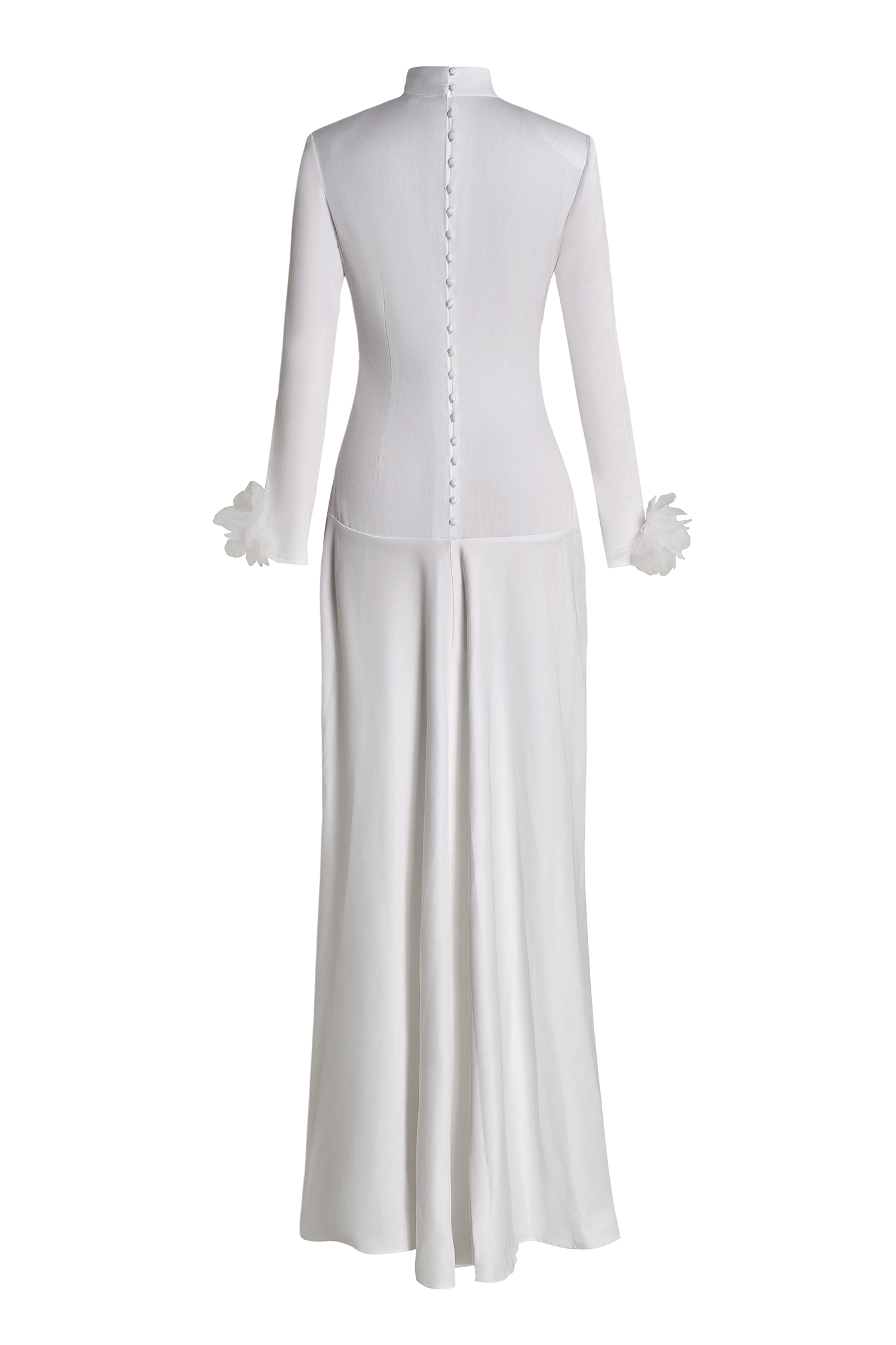 3D Flower Single Breasted Long Sleeve Maxi Dress