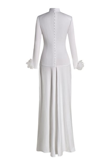 3D Flower Single Breasted Long Sleeve Maxi Dress