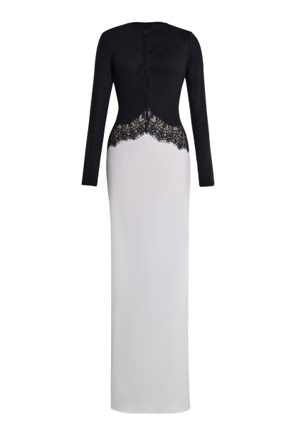 Jersey Splicing Lace Satin Maxi Dress
