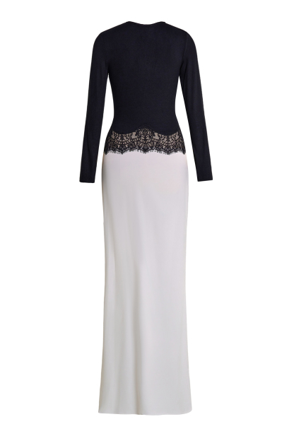 Jersey Splicing Lace Satin Maxi Dress