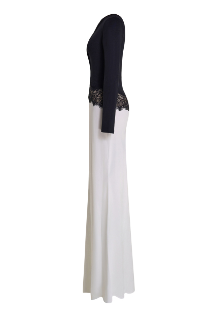 Jersey Splicing Lace Satin Maxi Dress