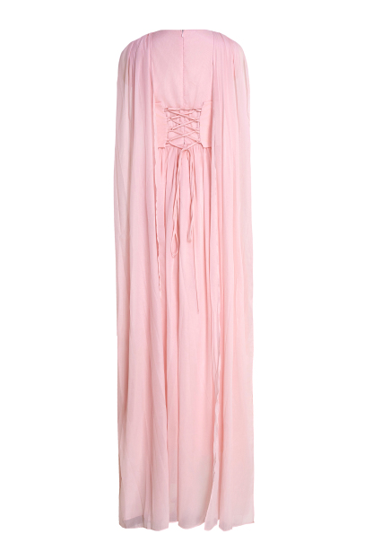 Solid Crumpled Cape Sleeve Maxi Dress