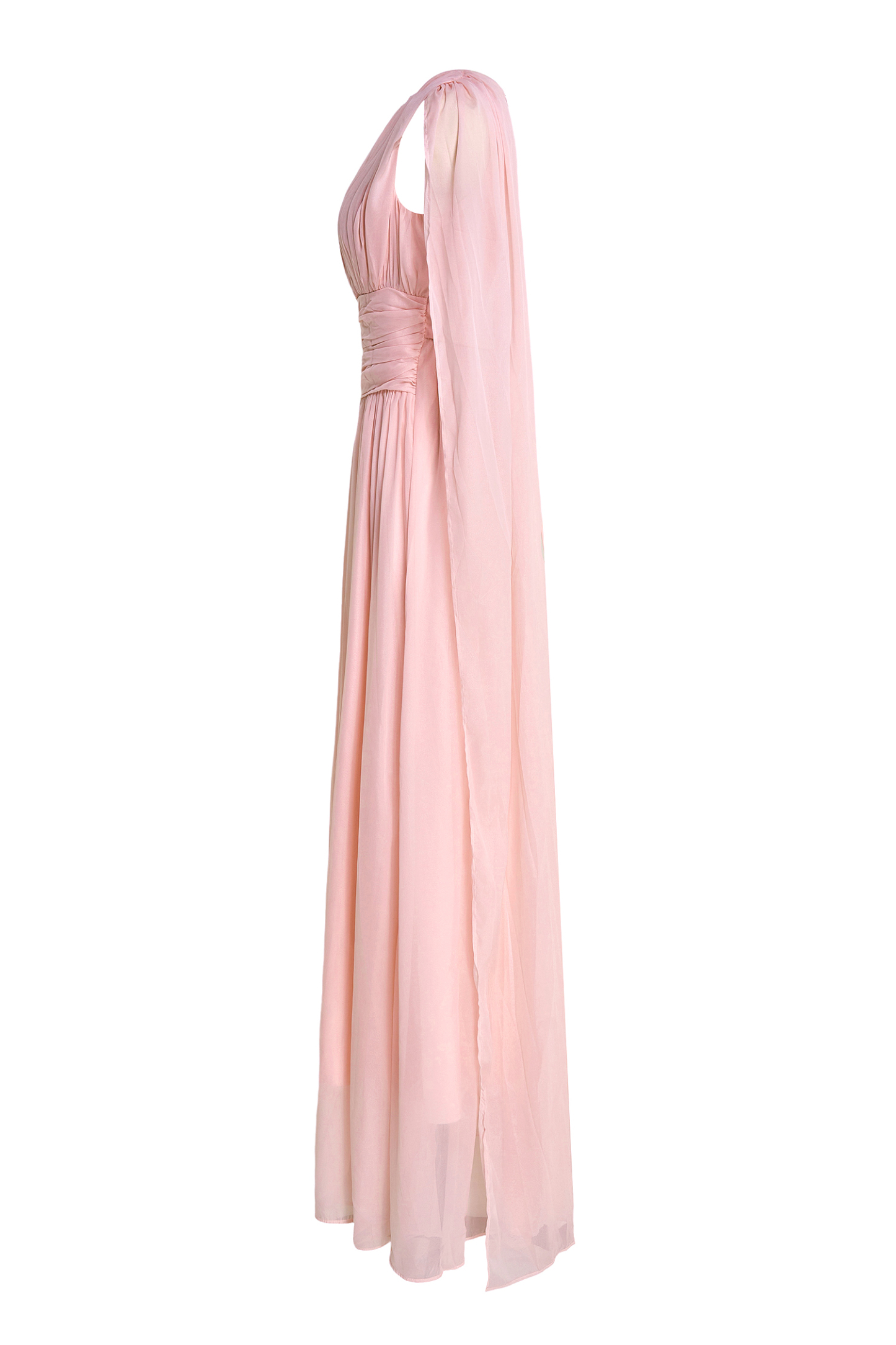 Solid Crumpled Cape Sleeve Maxi Dress