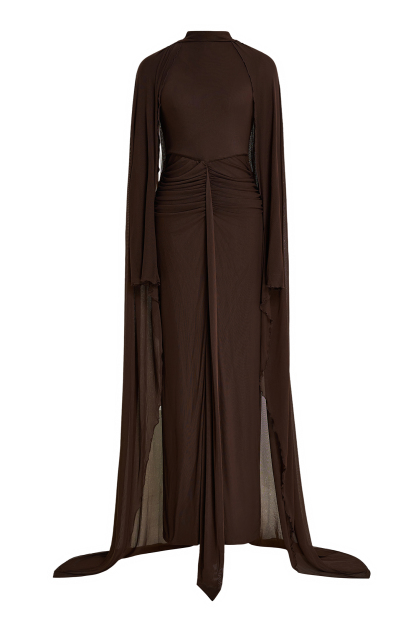 Jersey Solid Maxi Dress With Cape