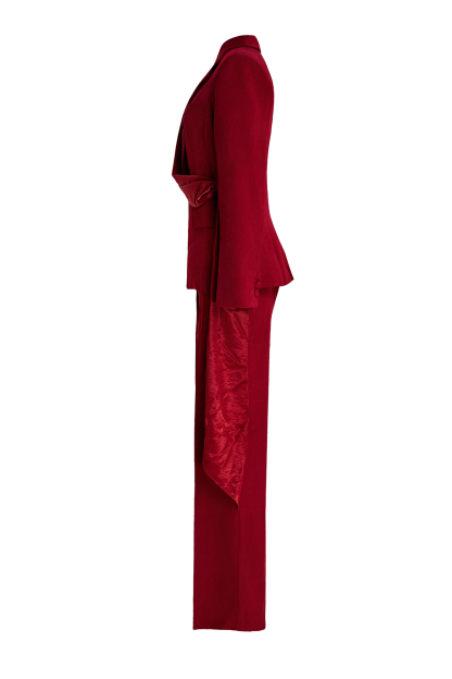 Ribbon Flapped Blazer & High Waist Pants Set