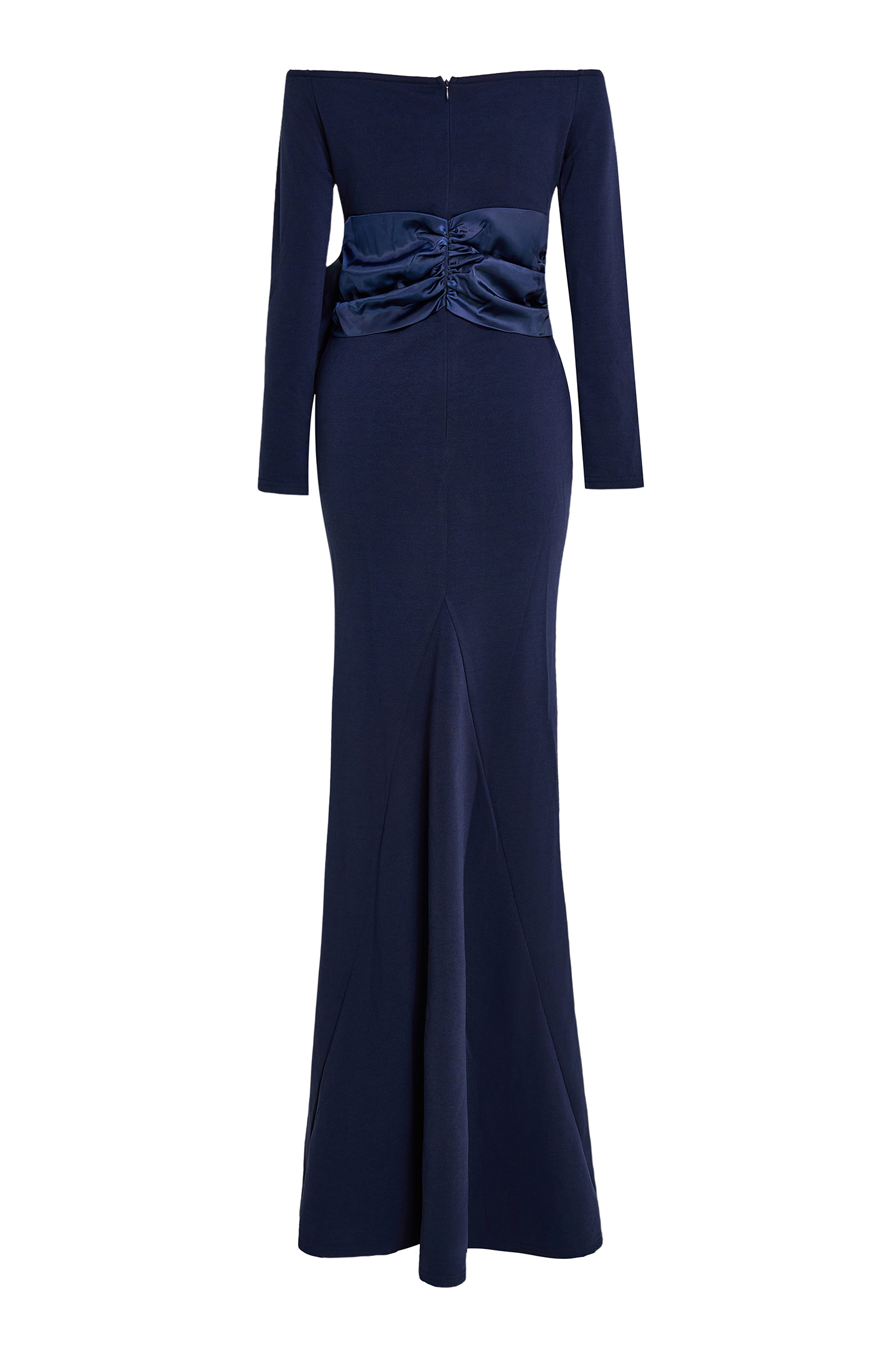 Solid Bow Long Sleeve Off-Shoulder Maxi Dress