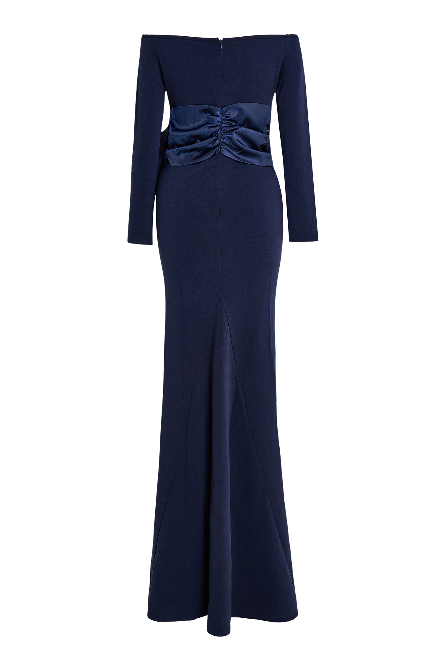 Solid Bow Long Sleeve Off-Shoulder Maxi Dress