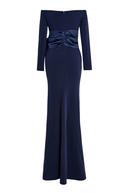 Solid Bow Long Sleeve Off-Shoulder Maxi Dress