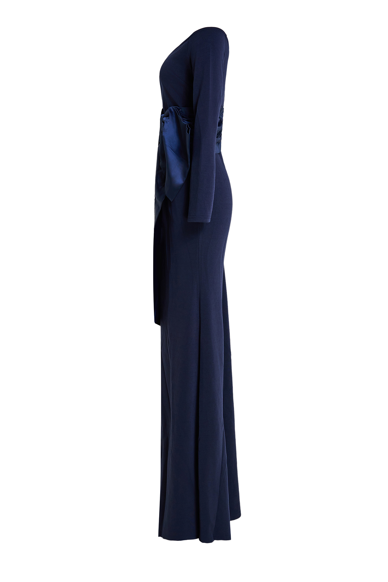 Solid Bow Long Sleeve Off-Shoulder Maxi Dress