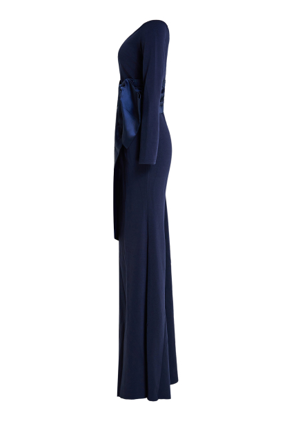 Solid Bow Long Sleeve Off-Shoulder Maxi Dress