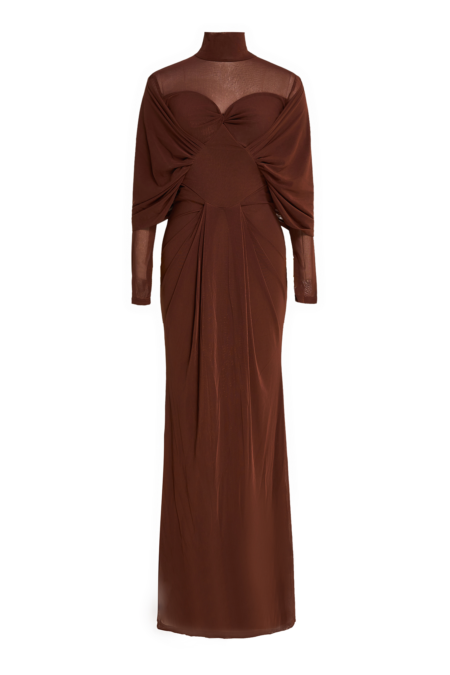 Jersey Solid Ruched Long Sleeve Maxi Dress