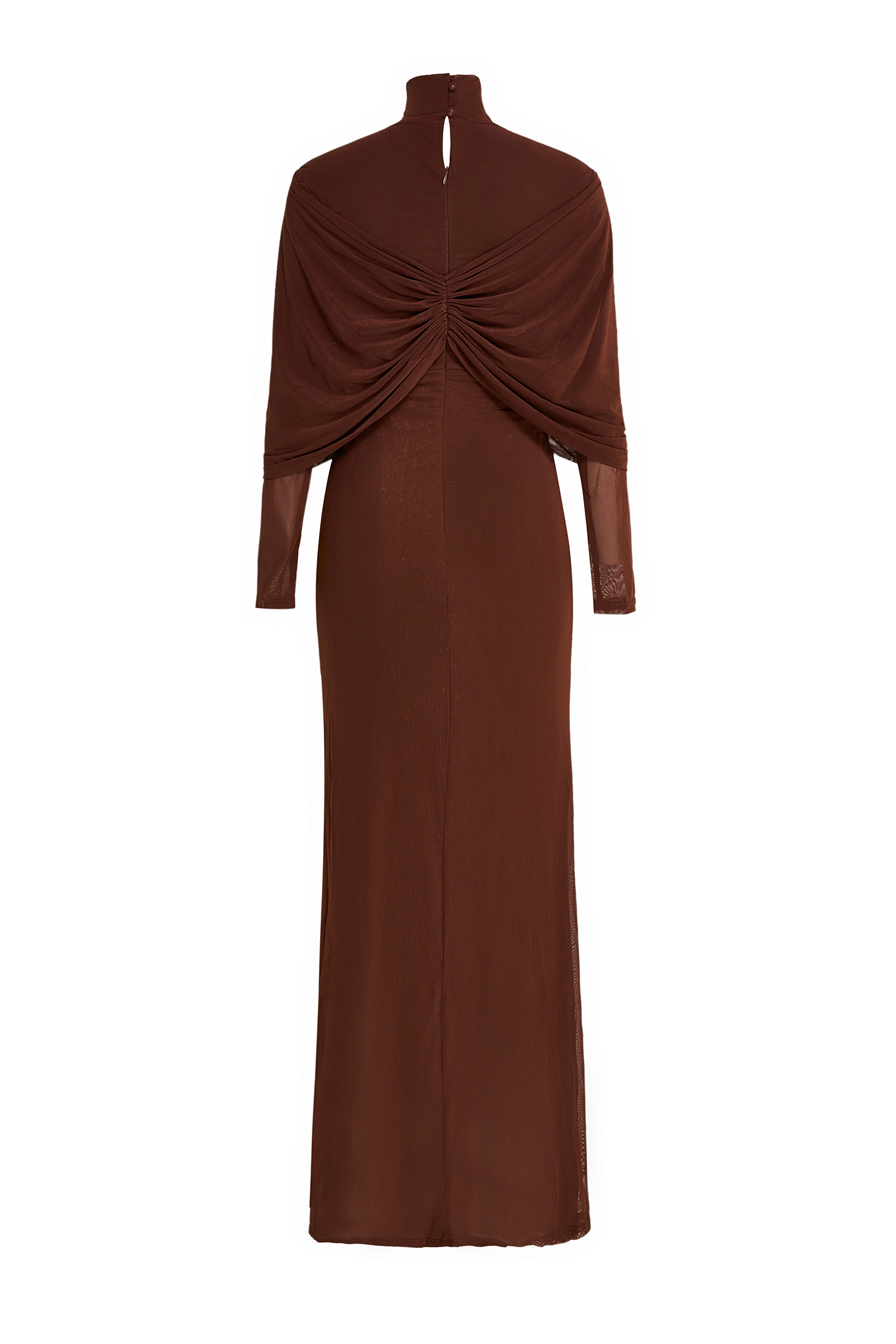 Jersey Solid Ruched Long Sleeve Maxi Dress