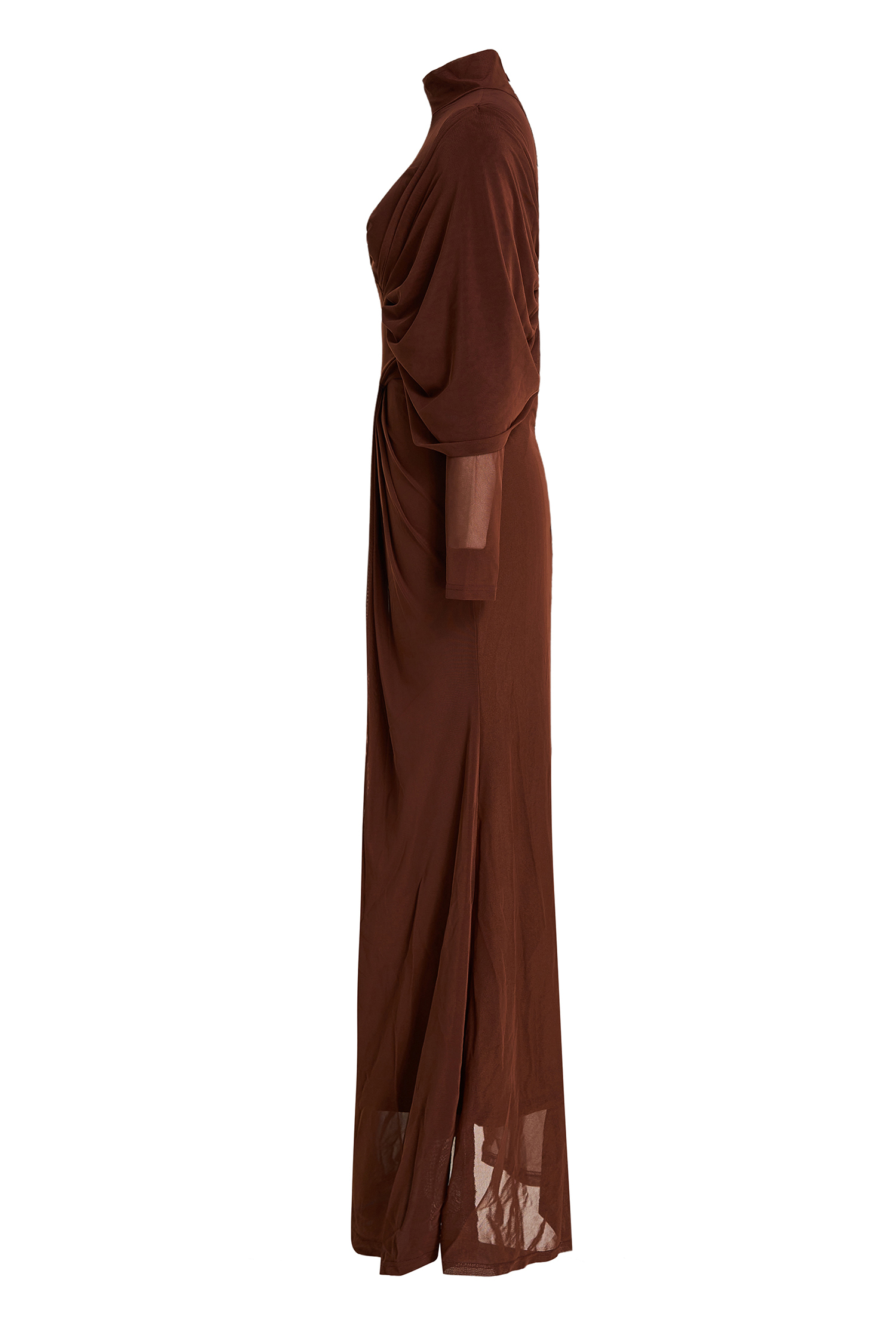 Jersey Solid Ruched Long Sleeve Maxi Dress