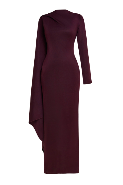 Solid One Sleeve Cape Maxi Dress