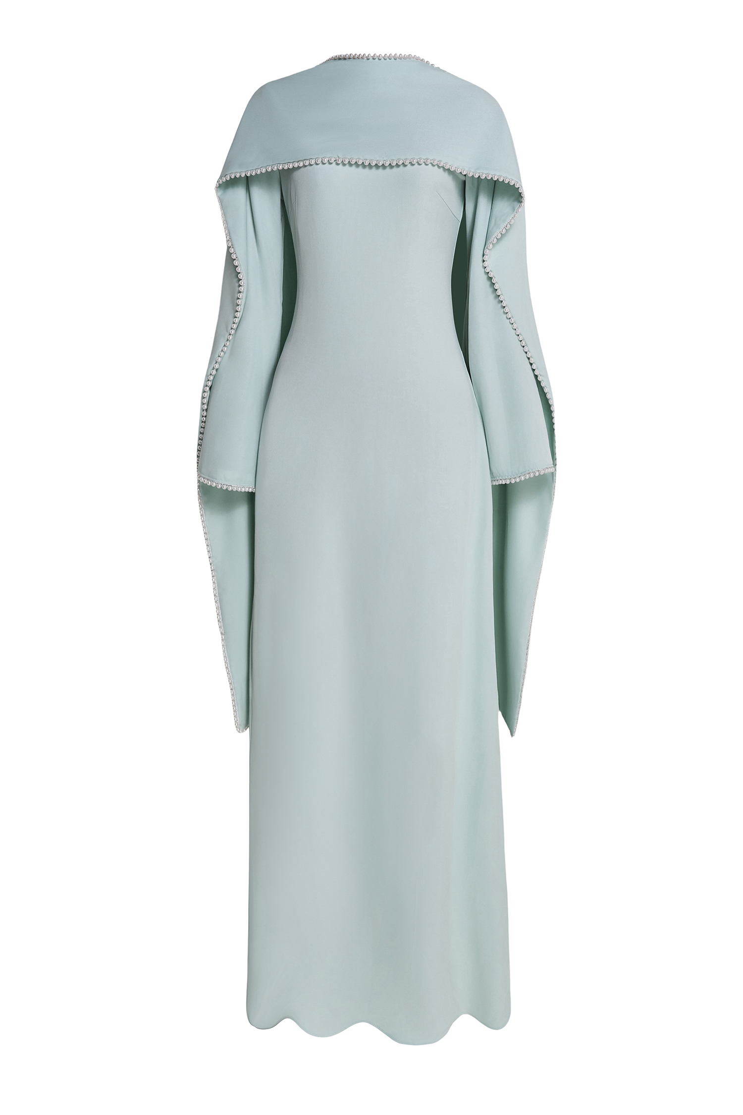 Solid Long Sleeve FauxPearl Maxi Dress