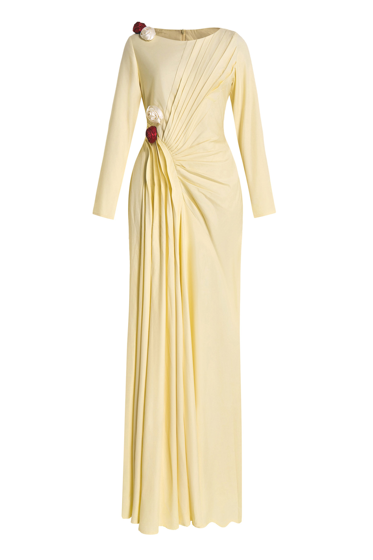 3D Flower Gathering Long Sleeve Maxi Dress