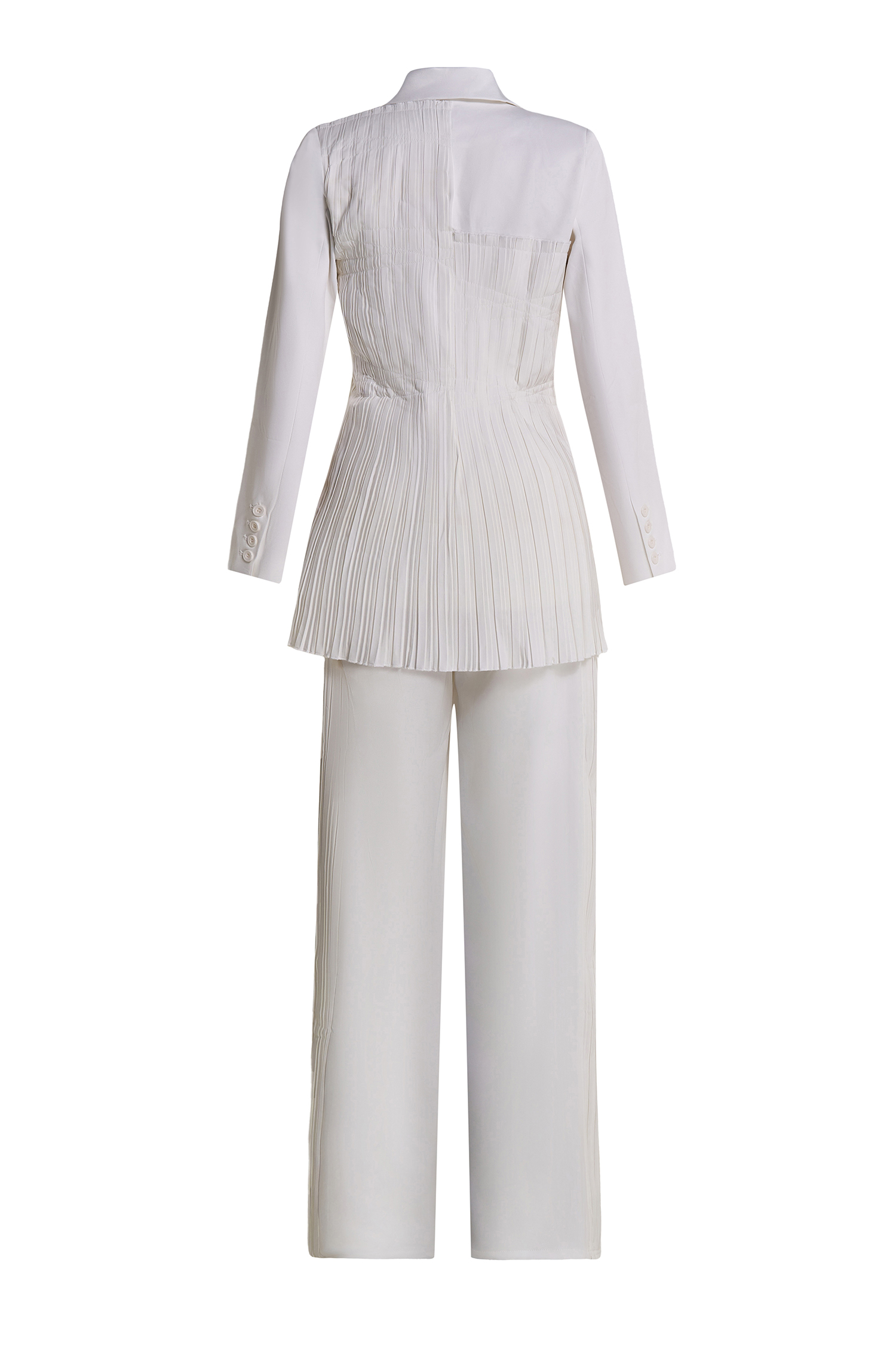 Pleat Solid Tailored Collar Blazer & High Waist Loose Pants Set