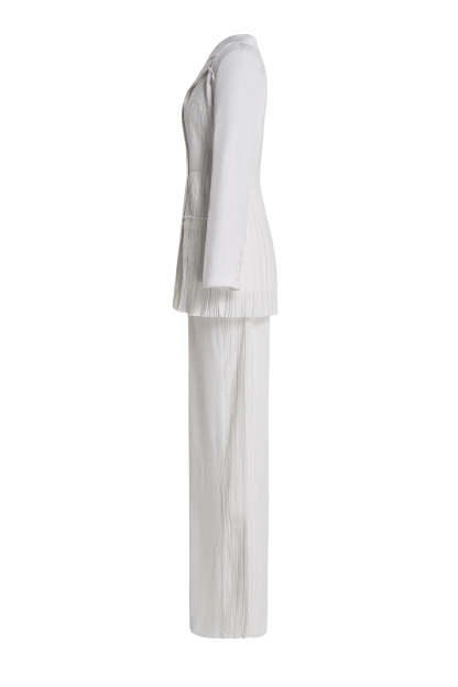 Pleat Solid Tailored Collar Blazer & High Waist Loose Pants Set