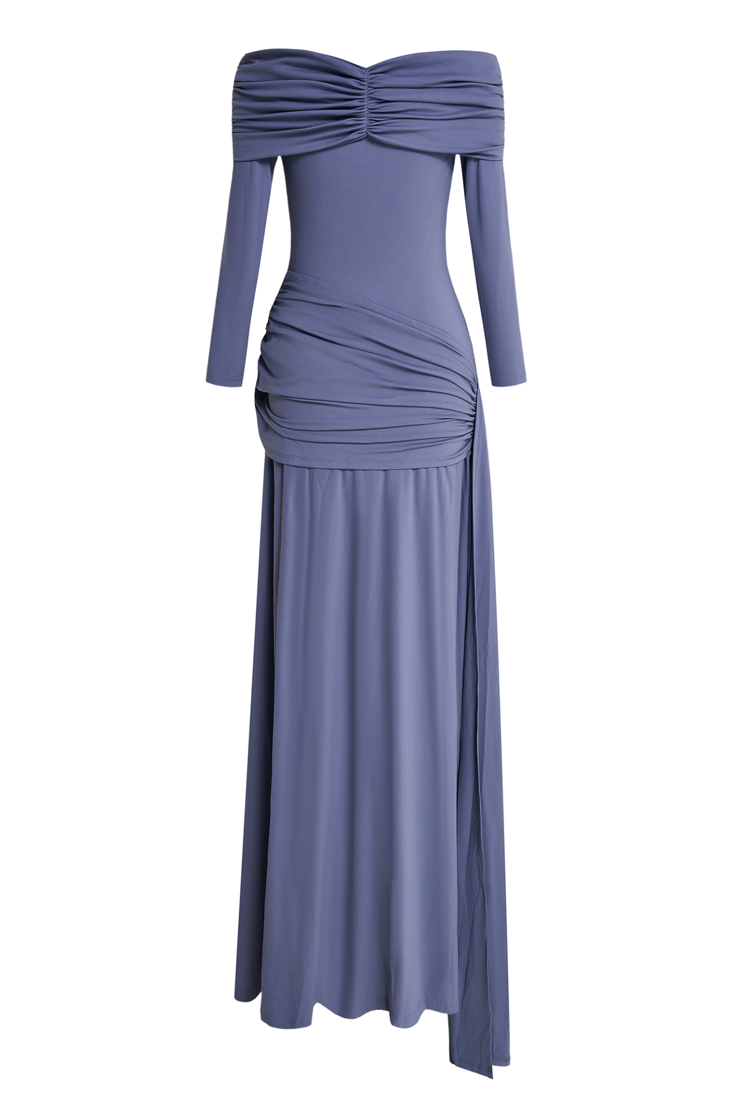 Solid Ruched Off-Shoulder Maxi Dress