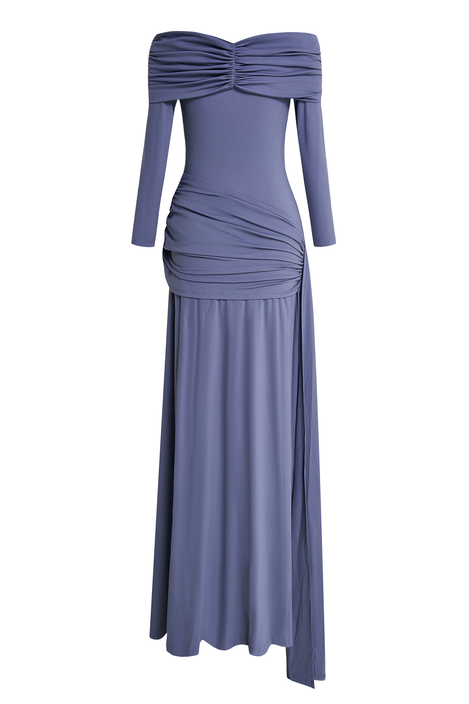 Solid Ruched Off-Shoulder Maxi Dress