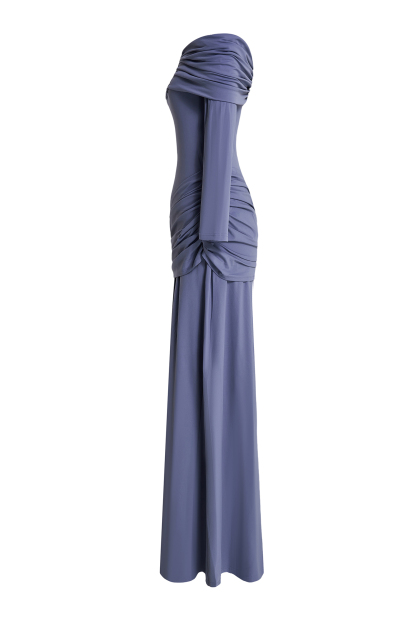 Solid Ruched Off-Shoulder Maxi Dress