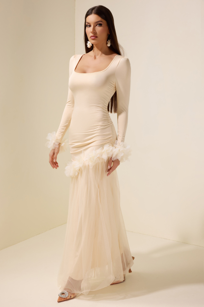 3D Flower Jersey Splicing Maxi Dress