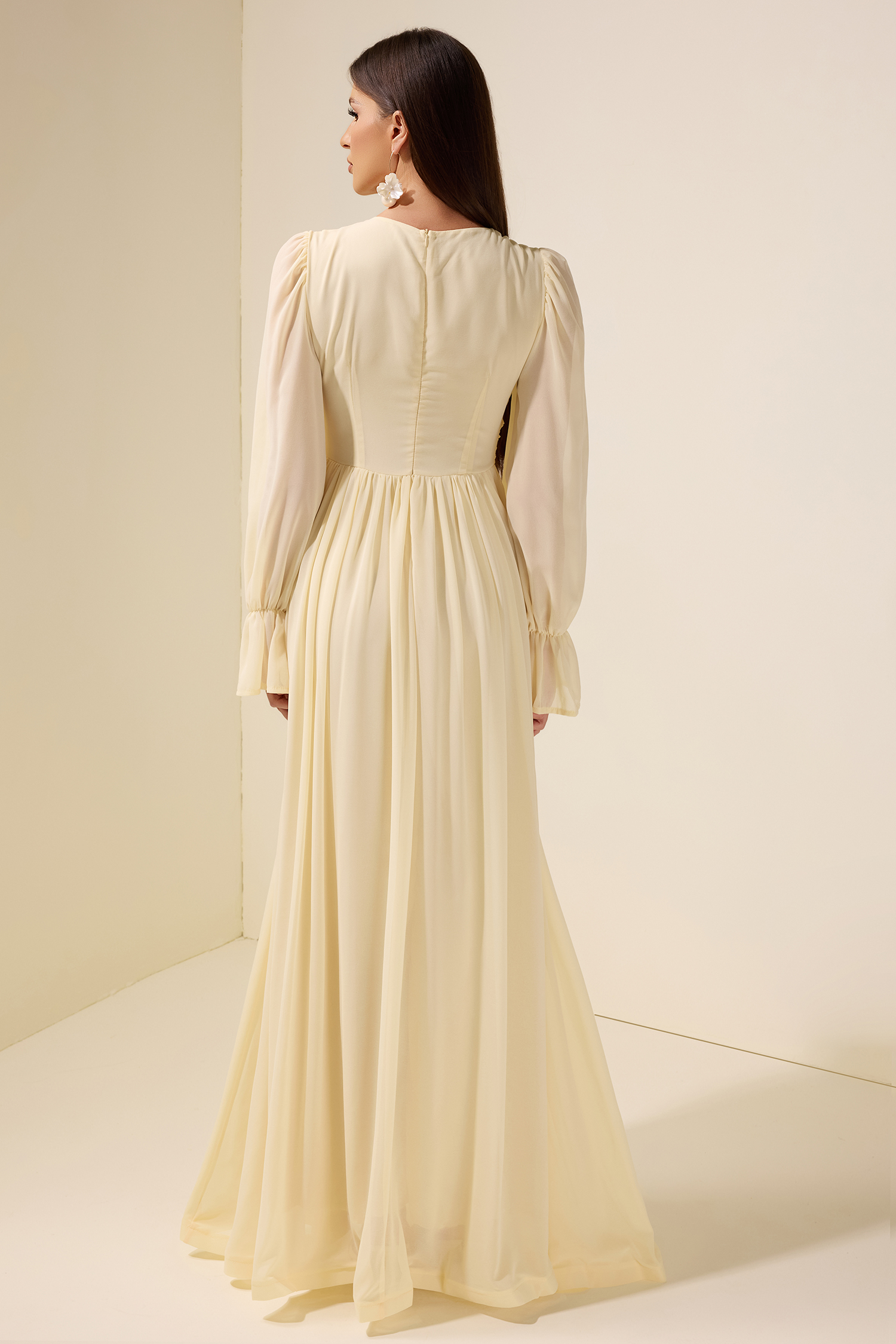 Chiffon Gathering Frill Maxi Dress