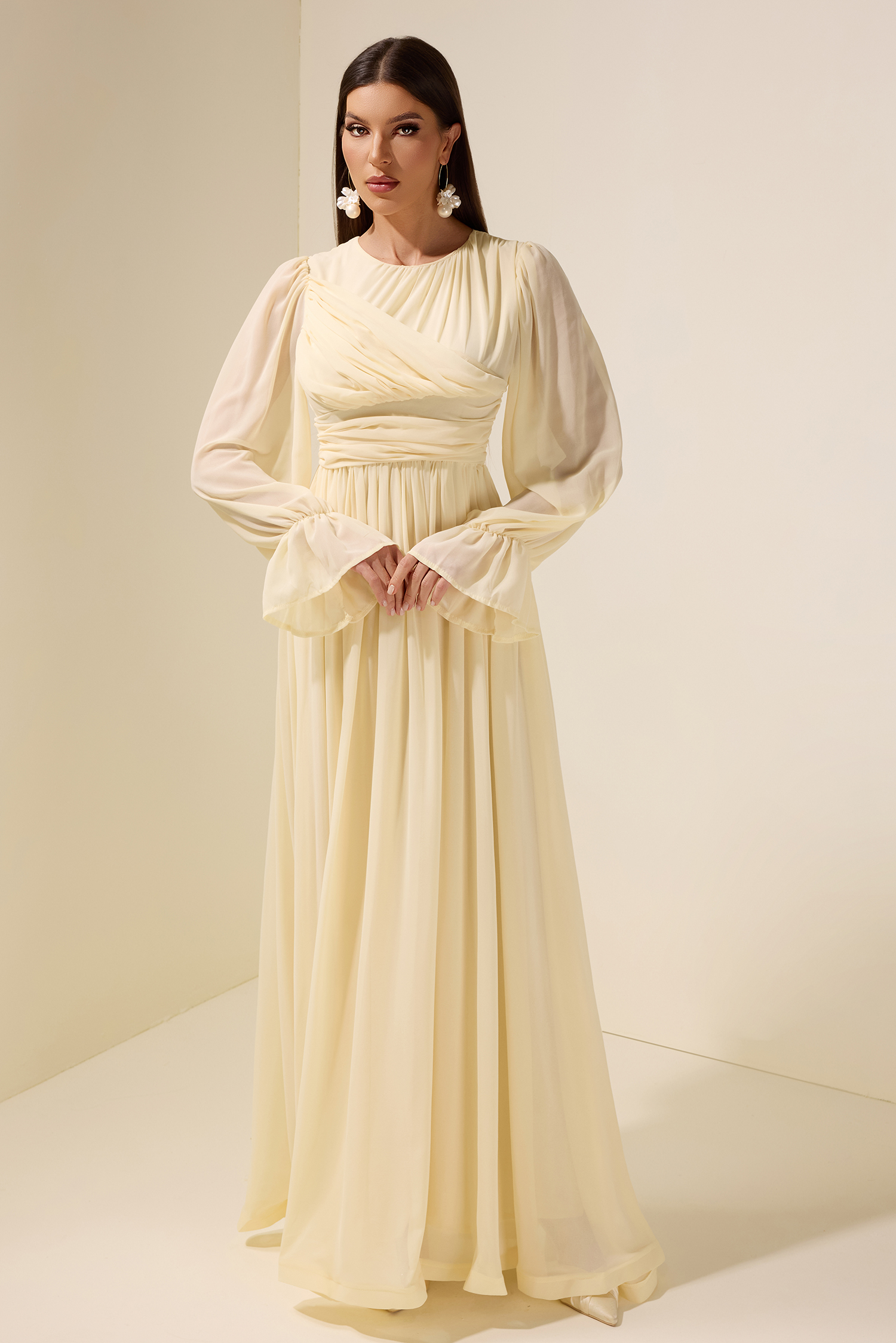 Chiffon Gathering Frill Maxi Dress