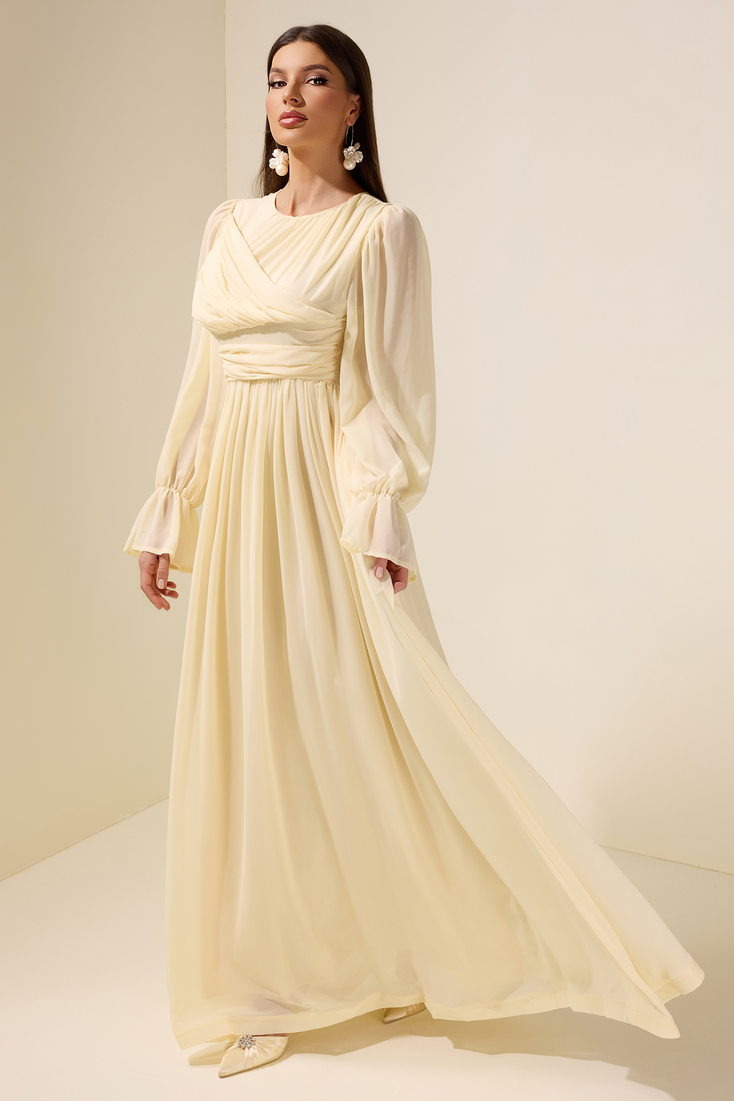 Chiffon Gathering Frill Maxi Dress