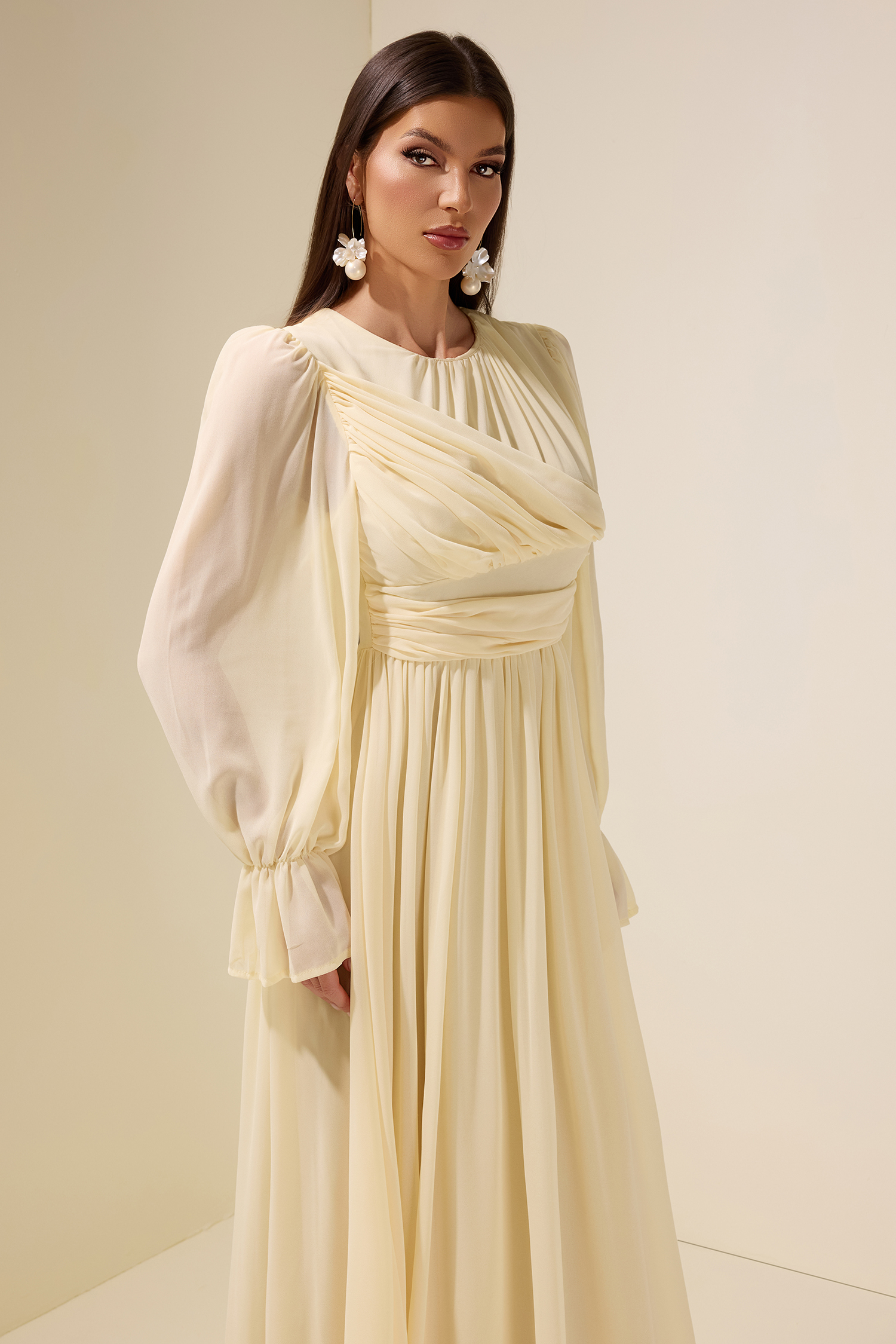 Chiffon Gathering Frill Maxi Dress