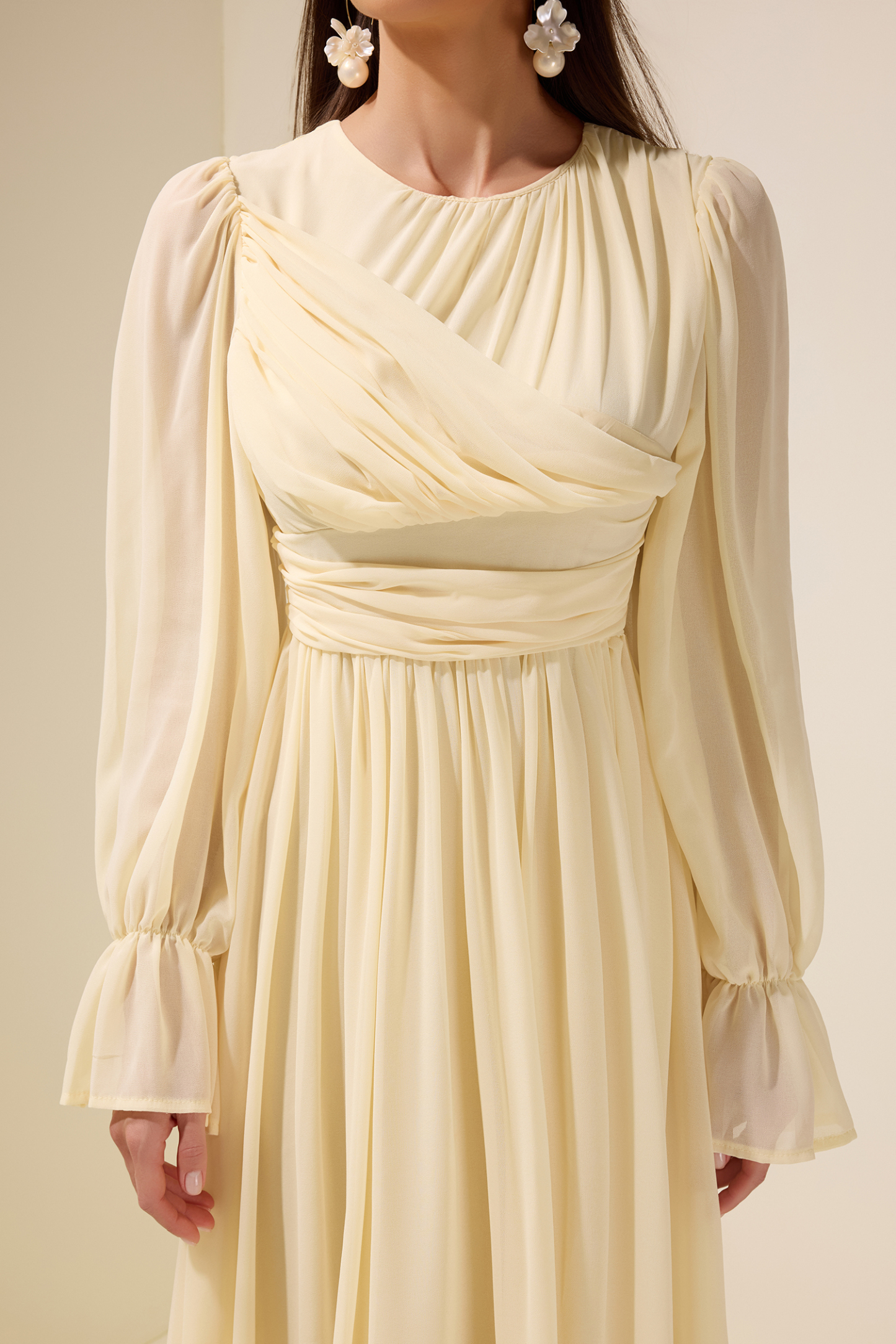 Chiffon Gathering Frill Maxi Dress