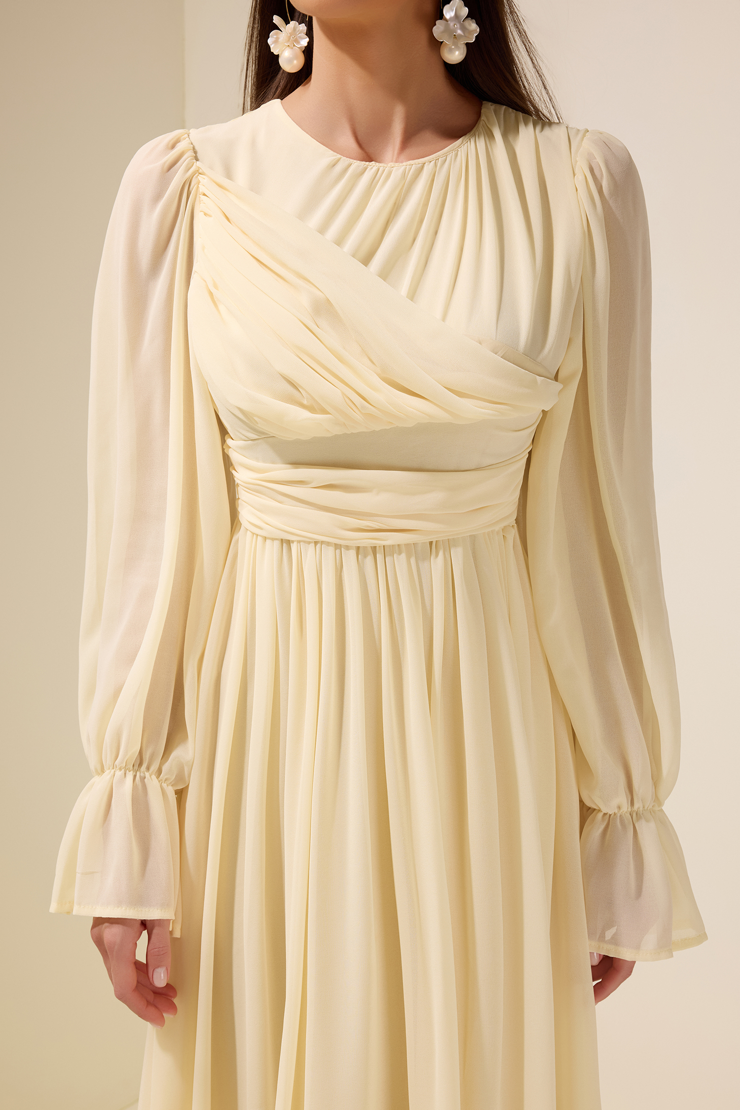 Chiffon Gathering Frill Maxi Dress