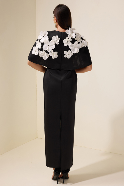 3D Flower Contrast Color Maxi Dress