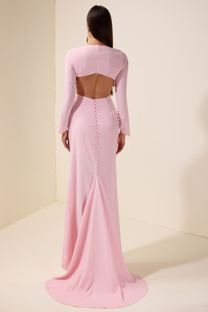 Solid V-Neck Backless Maxi Dress