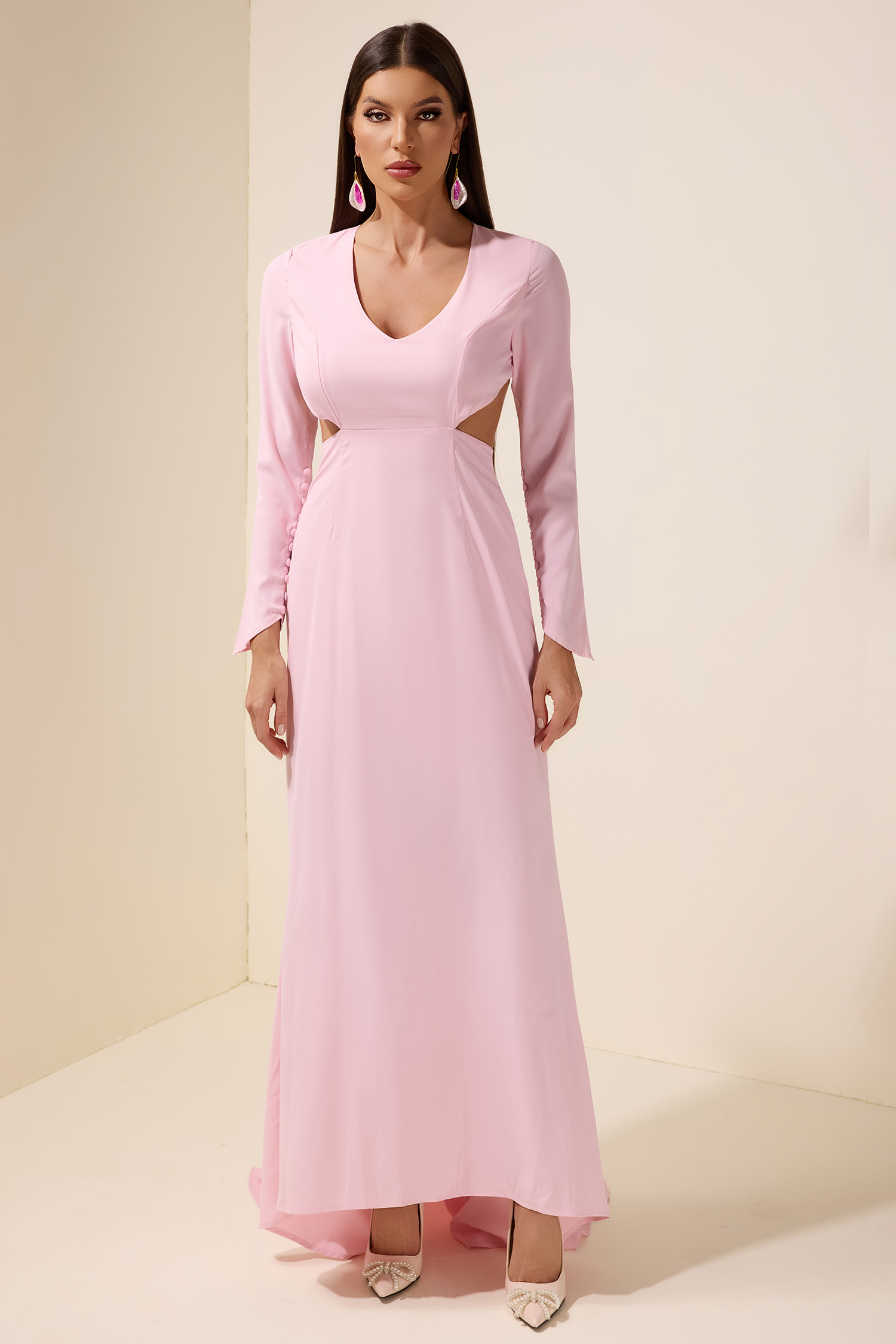 Solid V-Neck Backless Maxi Dress