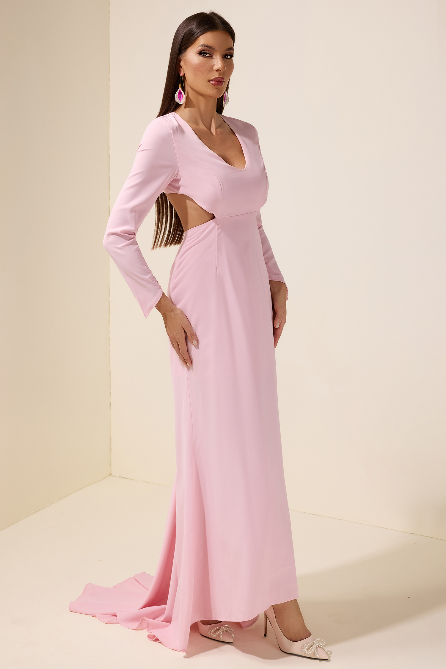 Solid V-Neck Backless Maxi Dress