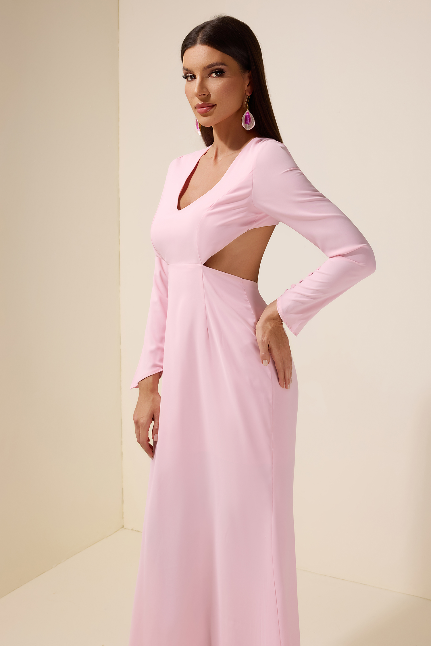 Solid V-Neck Backless Maxi Dress