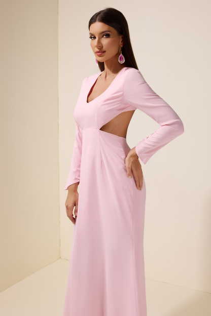 Solid V-Neck Backless Maxi Dress