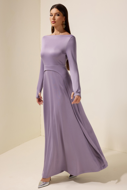 Jersey Boat Neck Long Sleeve Maxi Dress