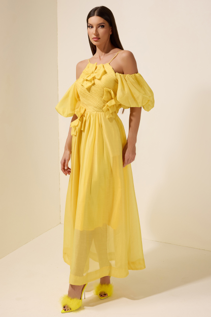 Chiffon Off Shoulder 3D Flower Maxi Dress