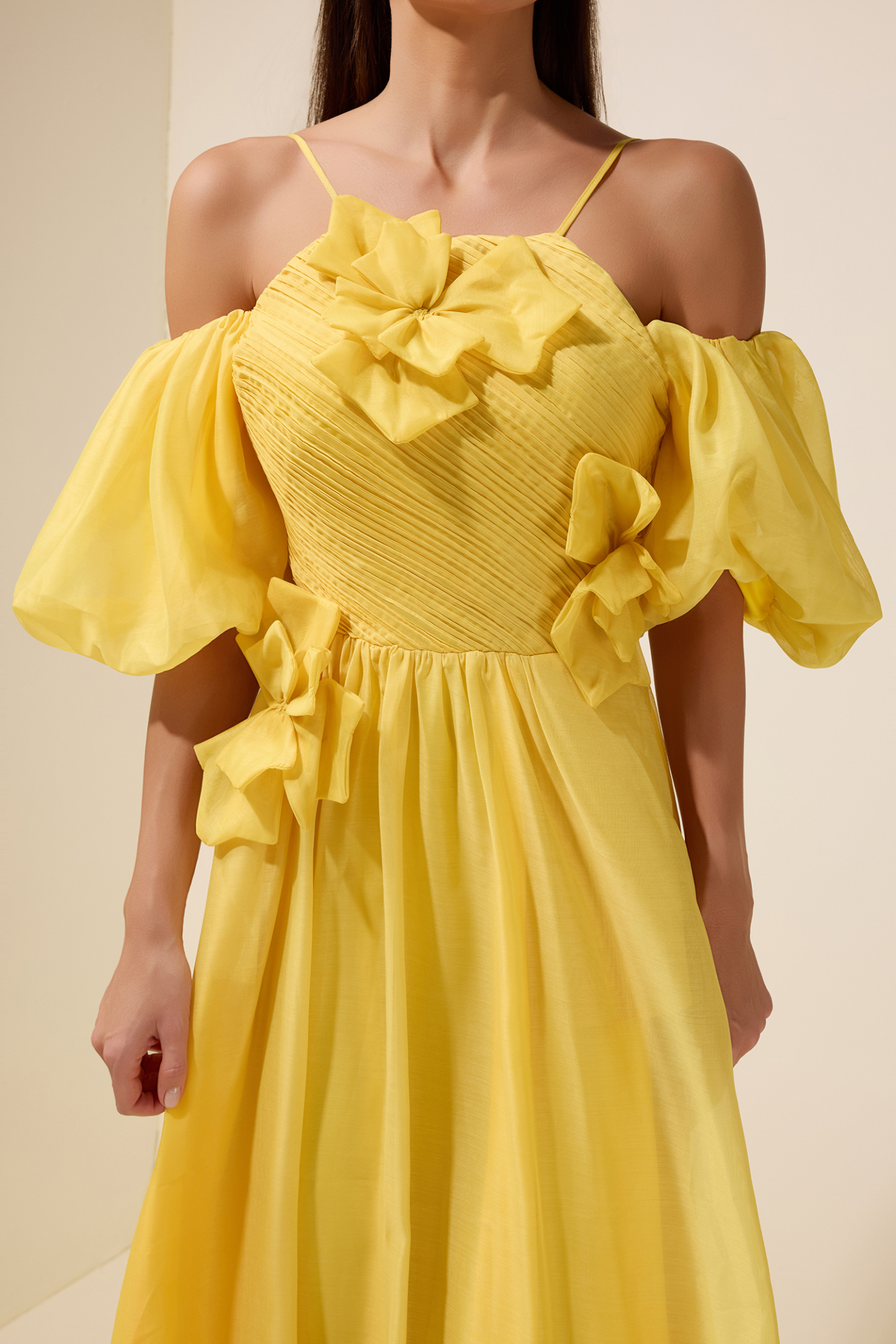 Chiffon Off Shoulder 3D Flower Maxi Dress