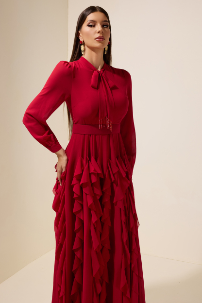 Chiffon Frill Beads Maxi Dress