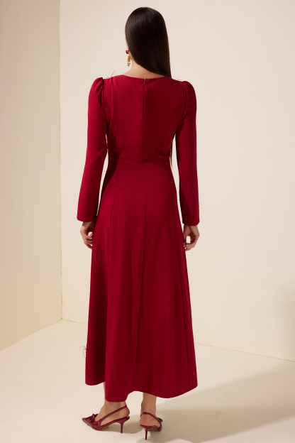 Feather Rhinestone Rivets Long Sleeve Maxi Dress