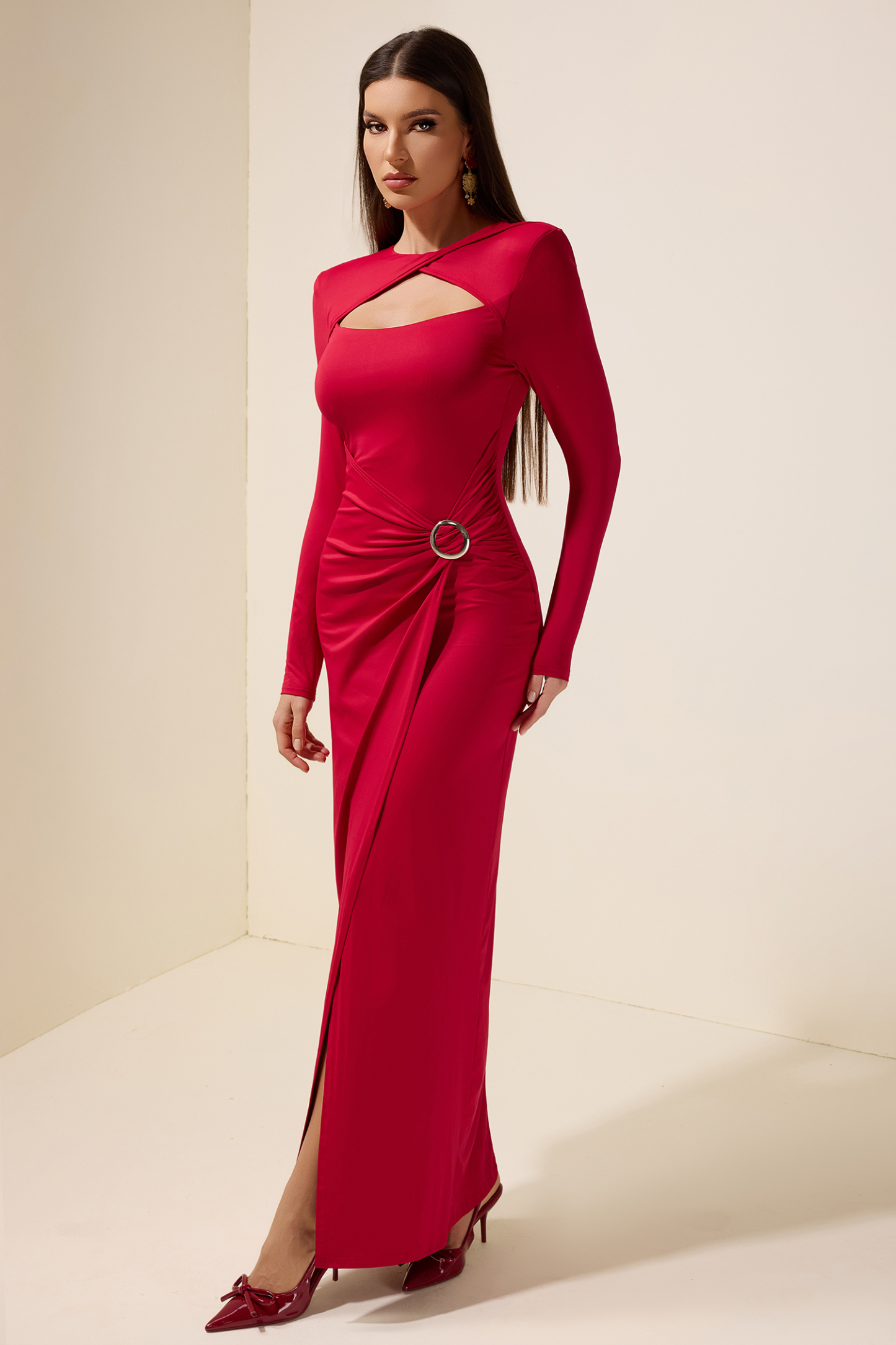 Jersey Metal Decorations Cut-Out Midi Dress