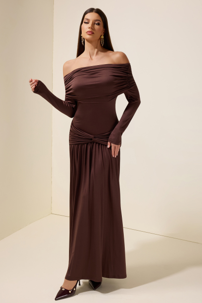 Jersey Knotted Off-Shoulder Maxi Dress